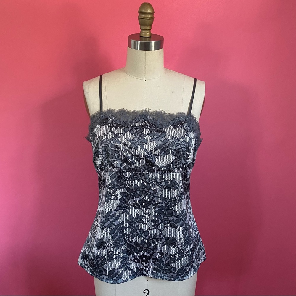 Vintage Y2K GothCore RegencyCore Empire Waist Print Stretch Lace Tank Top Cami M